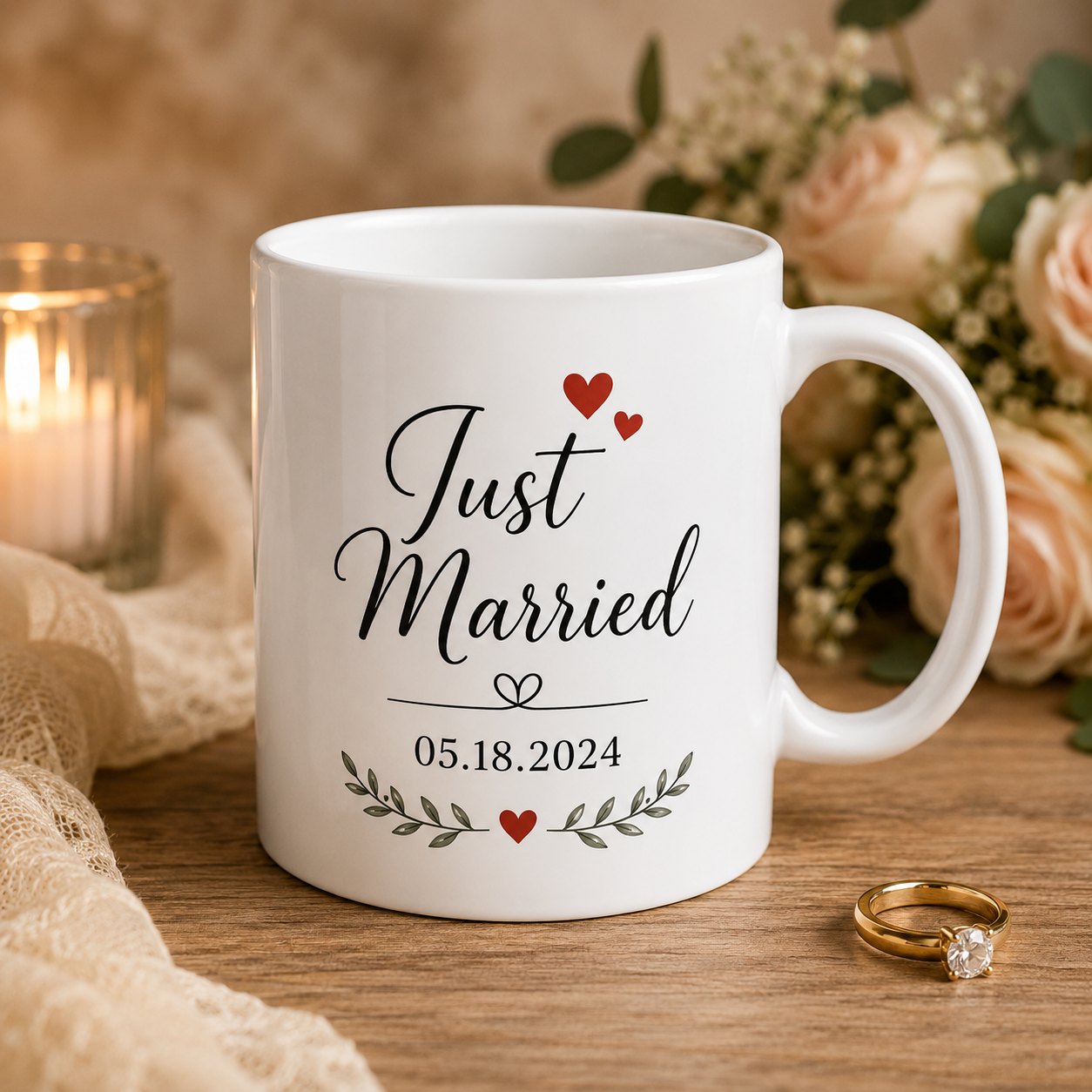Personalised wedding keepsake mug — Gold Coast made